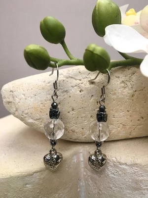 Серьги Gardgy сердце ручной работы прозрачный черный модные ювелирные изделия кварц заявление - Изображение 1 из 4