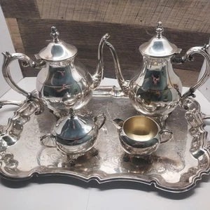 F.B. Rogers versilbertes Tee & Kaffeeservice Butler Tablett Milchkännchen Zucker 1883 - Bild 1 von 12