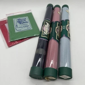 Lot Cross Stitch Aida 14 Count Cloth 3 Charles Craft Rose Navy Baby Blue - Picture 1 of 6