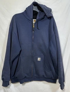Vintage Distressed Carhartt Thermal-Lined Hooded Zip-Front Sweatshirt XL Blue - Picture 1 of 10