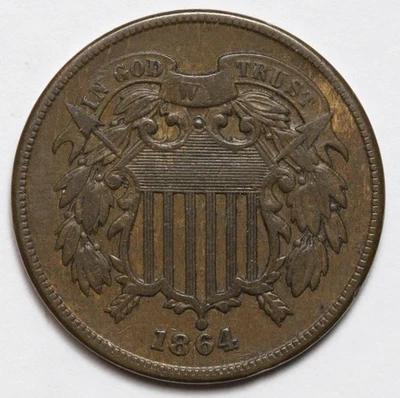 1864 2c Two Cent Piece LARGE MOTTO - RAW - Well Struck Coin - Image 1 of 2