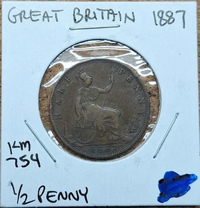 Nice Old Victoria British 1/2 penny half 1887 Coin Vintage World Foreign !! - Picture 1 of 2