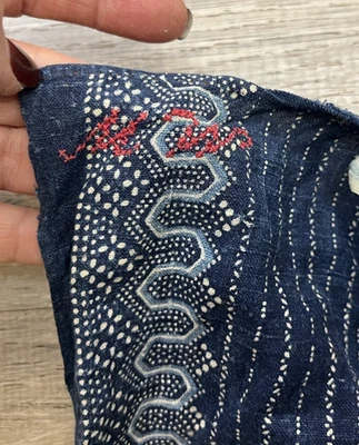 Delantal tela pañuelo índigo antiguo pradera primitiva algodón textil 19c 1800s Foto 1 de 4