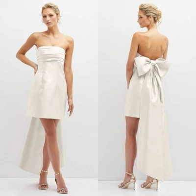 Мини-платье ALFRED SUNG Aster без бретелек большой бант размер 14 слоновая кость атласное свадебное - Изображение 1 из 4