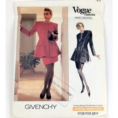 80s Givenchy Flared Jacket & Skirt Suit Sewing Pattern, 6 8 10 Vogue 2211 UC FF - Image 1 of 4