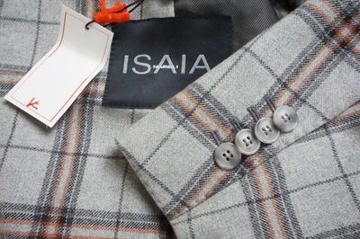 Isaia Napoli Gray Black Orange Plaid Wool Flannel Sport Coat Jacket 38R NEW - Image 1 of 4