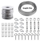 2/4 Set 15M Wire Rope Cable Railing Fence Stainless Steel Hanging Roll Hooks Kit