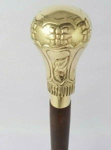 Solid Brass Designer Fashion Handle Skull Head Cane Wooden Walking Stick - Picture 1 of 8