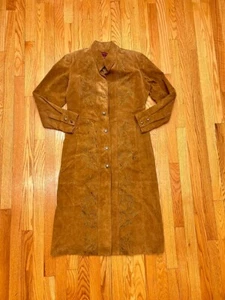 Abrigo Largo Maxi Cuero Bordado Boho Marrón 10 Vintage Margaret Godfrey Gamuza - Imagen 1 de 8