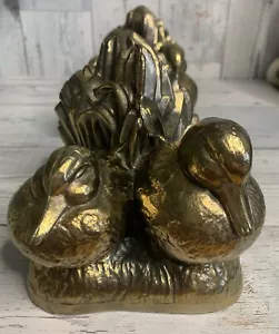 Vtg/MCM Ducks In Water With Cattail Brass Bookends Set Of 2 Unmarked - Picture 1 of 7