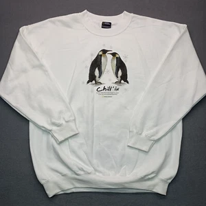 VTG National Geographic Sweatshirt Mens XL White Emperor Penguins Graphic Print - Picture 1 of 14