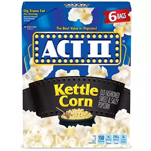 ACT II Kettle Corn Microwave Popcorn Bags, 6-Count (Pack of 6) - Picture 1 of 12