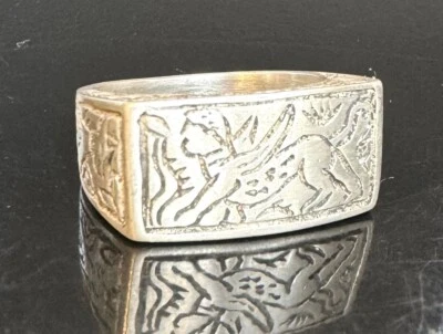 925 STERLING SILVER WINGED LION GRIFFIN SIGNET RING SIZE 7.75 Foto 1 de 4