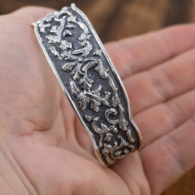 Brazalete brazalete brazalete brazalete 19g floral tribal artesanal plata esterlina 925 para hombre y mujer Foto 1 de 4