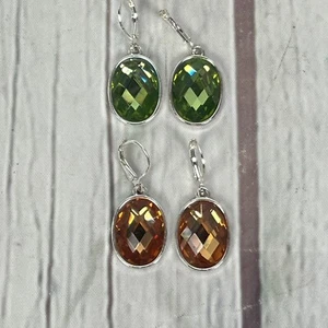 2 paia orecchini vintage Joan Rivers sfaccettati strass leva posteriore verde pesca - Foto 1 di 4