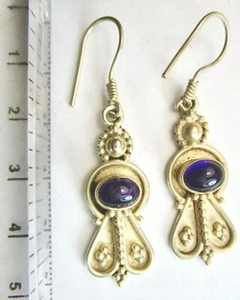 Beautiful 925 St Silver Earring, Studded With Amethyst Stones - Picture 1 of 5