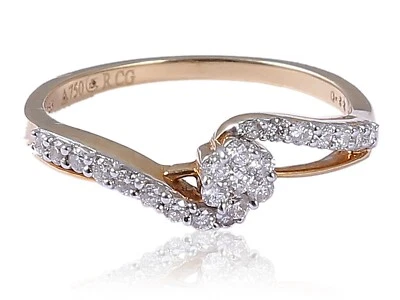 Pave 1/2 Carats Ronde Brillante Naturel Diamants Fiançailles Bague 18K Or jaune - Photo 1/4