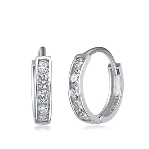 0.20Ct Simulated Diamond Huggie Hoop Earrings Solid 14K White Gold Round VVS1 - Picture 1 of 4
