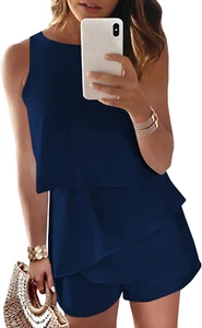 Womens Summer Jumpsuits 2025 Casual Ruffle Chiffon Sleeveless Rompers - Picture 1 of 12