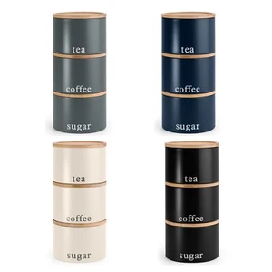 Tea Coffee Sugar Canisters Set of 3 Jars, Round Airtight Canisters Jars Storage - Picture 1 of 41