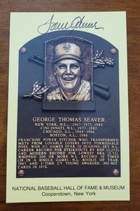 JSA TOM SEAVER SIGNED AUTO GOLD HOF PLAQUE POSTCARD NY METS CINCINNATI REDS - Picture 1 of 2