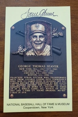 JSA TOM SEAVER SIGNED AUTO GOLD HOF PLAQUE POSTCARD NY METS CINCINNATI REDS - Image 1 of 2