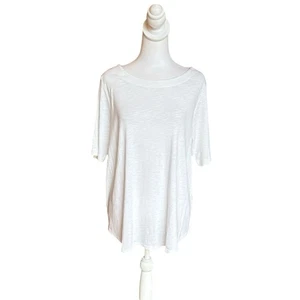 J Jill Pima Slub Elbow Sleeve Tee Womens Size Large White Pima Cotton - Picture 1 of 6