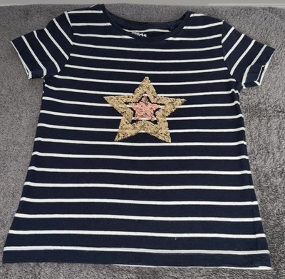 Girls Navy Blue Stripe M&Co T-Shirt Age 5-6 Years - Fantastic Condition - Image 1 of 3