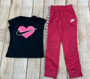 Nike Girls T Shirt & Pants Outfit Pink Black Size 6X 6-7 Years - Picture 1 of 5