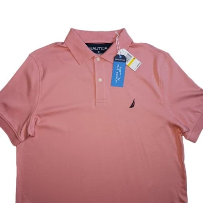 Camisa polo masculina Nautica tamanho M rosa roseta macia ao toque manga curta - Imagem 1 de 4