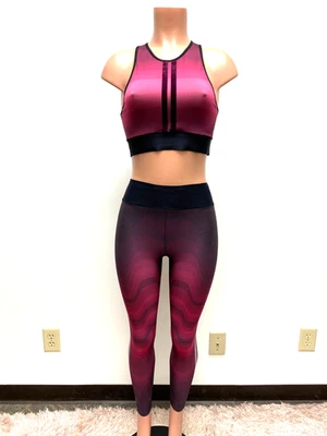 Ultracore Womens Black Pink Gradient Stripe 2Pc Set Crop Top L High Leggings S - Image 1 of 4