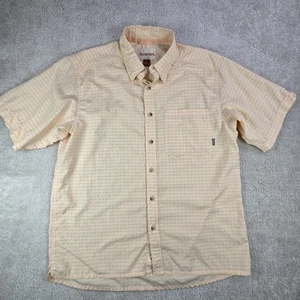 Simms Men's Fishing Shirt Short Sleeve Button Up Size M Orange Plaid - Picture 1 of 8