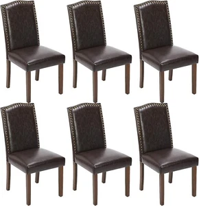 Elegant Classic 6PC Parson Upholstered Dining Chairs Solid Wood NEW - Picture 1 of 24