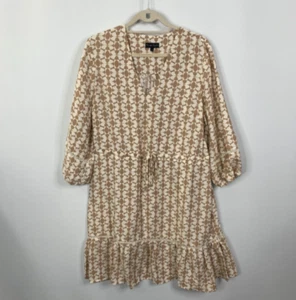 Phase Eight Dress Womens Size UK 16 Hippie Boho Geo Print Swing Ruffle Hem - Picture 1 of 9