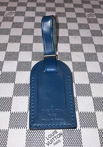 Authentic Louis Vuitton small Blue W/ Gold Hardware leather name tag. - Picture 1 of 8