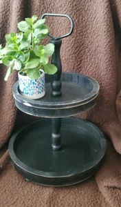 Hive & Home - Rustic 2 Tier Black Round Distressed Wooden Tray Stand - Desserts - Picture 1 of 3