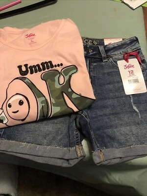 Pantalones cortos de mezclilla y camisa de aguacate Justice Girls talla 12 nuevos con etiquetas Foto 1 de 4