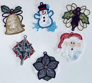 VTG Christmas Handmade embroidered appliqué Set Of 6 Santa, Snowman + For Sewing - Picture 1 of 19