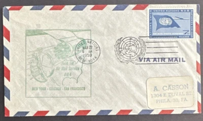 United Nations UN 1959 Air Mail Cover 1st Jet Mail AM4 NY Chicago San Francisco - Image 1 of 2