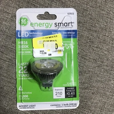 GE Energy Smart 62915 LED 4-watt 210-Lumen MR16 Bulb Lasts 22.8 Years  25,000HRS - Image 1 of 2