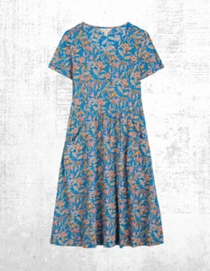 Ex Seasalt Women’s Short Sleeve Fit and Flare Dress in Blue Floky Bloom - Picture 1 of 9