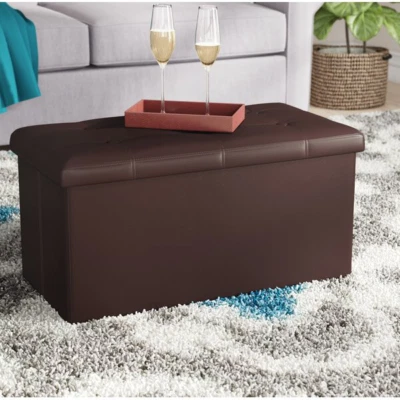 Francesca Tufted Rectangular Leather Storage Ottoman - Image 1 of 4