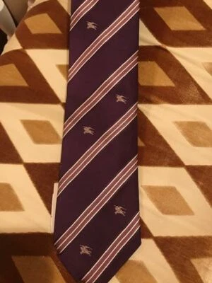 Auténtica corbata Burberry London para hombre 100 % seda/rayas púrpura hecha en Italia nueva con etiquetas Foto 1 de 4