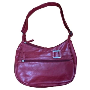 Borsa a tracolla in pelle vegan rosso intenso tracolla tracolla argento fibbia tasche - Foto 1 di 5