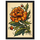 Marigold Flower Old School USA Tattoo Americana Framed Wall Art Picture Print A3