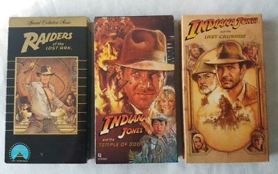 Indiana Jones Trilogy VHS Raiders Of Lost Ark Temple Doom Crusade Harrison Ford  - Image 1 of 4