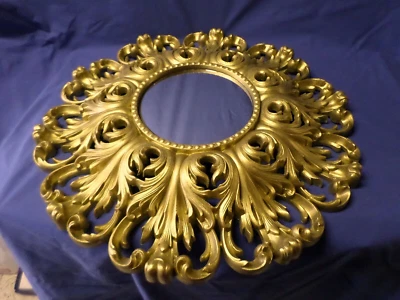 3848M Vtg 1976 Burwood 23" Round Wall Decor w/Mirror HOLLYWOOD REGENCY Plastic - Image 1 of 4
