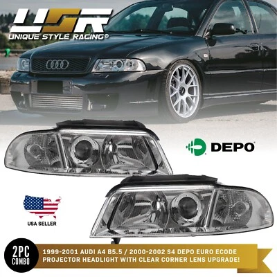 DEPO ECode Chrome Projector Headlight Pair For 99-01 Audi A4 / 00-02 S4 B5.5 Foto 1 de 4