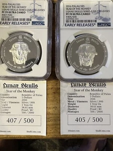 (1) 2016 1 oz Palau Silver Year of the Monkey - Lunar Skulls Series, NGC PF70 ER - Picture 1 of 5