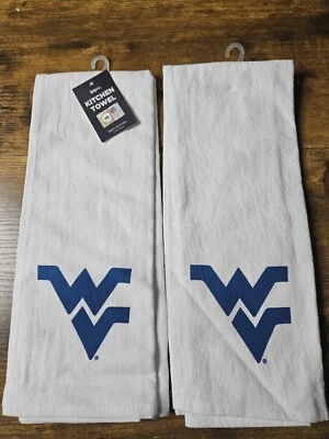 IPG TEAM SPORTS Set Of 2 New West Virginia Mountaineers White Cotton Dish Kitchen Hand Towels